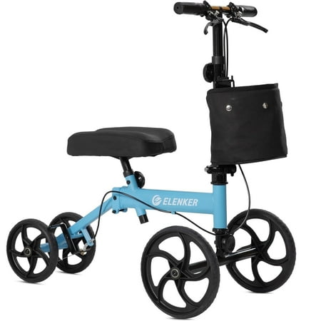 Elenker Steerable Knee Scooter with 10" Front Wheels, Foldable Knee Walker for Foot Injuries Crutches Alternative Blue
