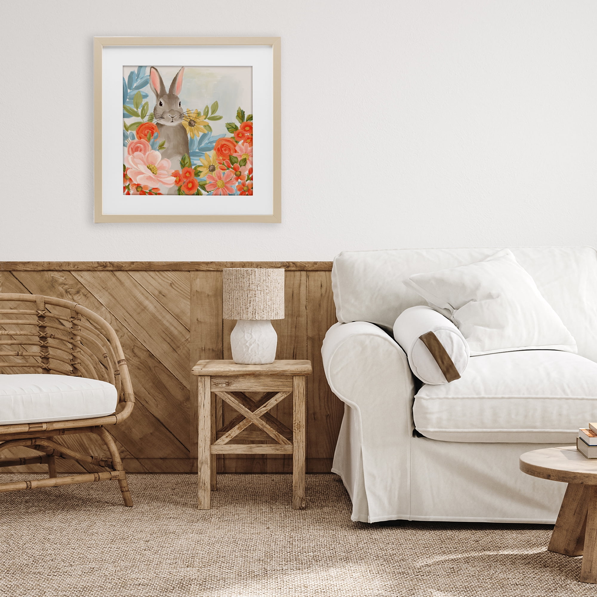 Stupell Industries Bunny Among The Blooms Birch Framed Print Under Glass, design by Cat Thurman Designs