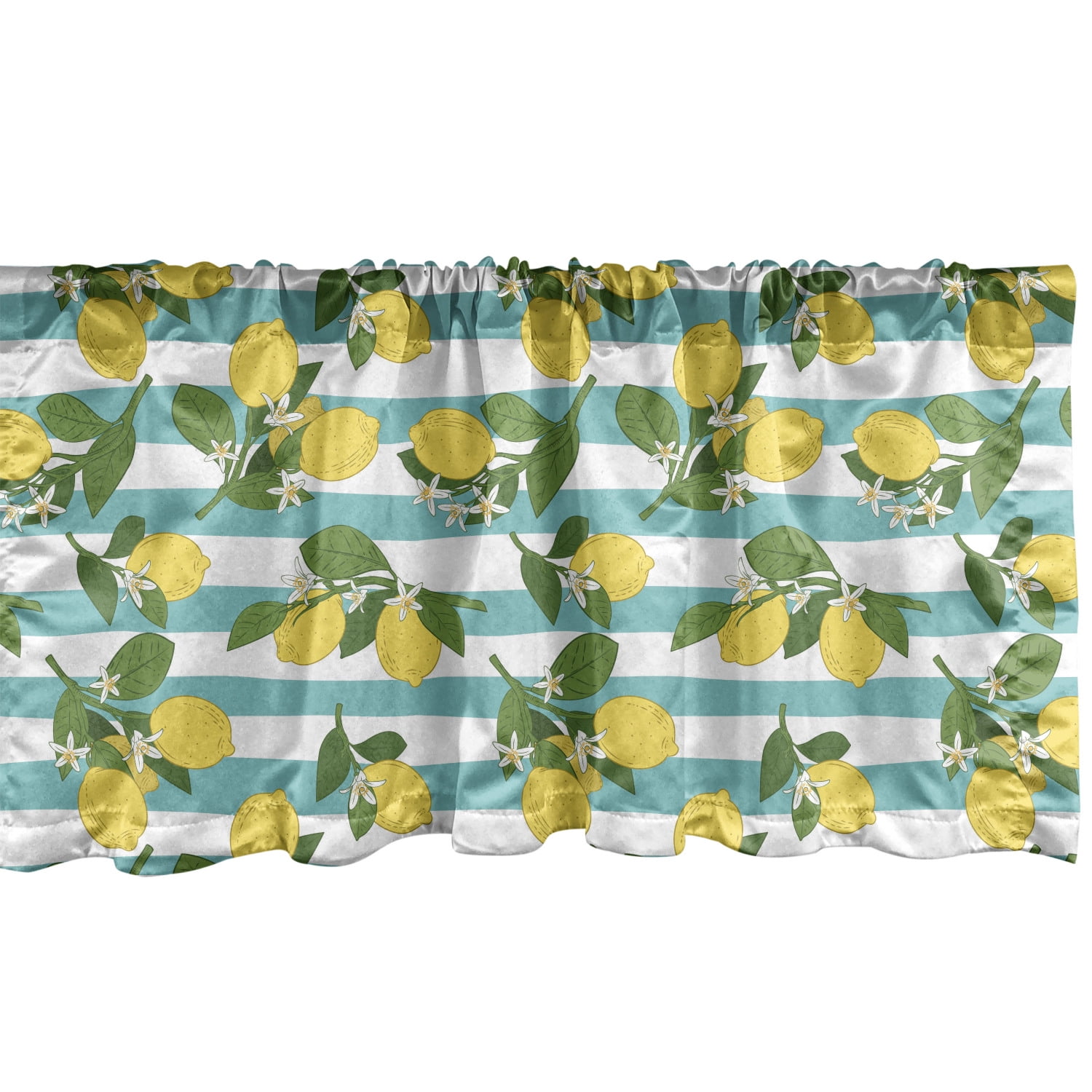 Ambesonne Lemons Window Valance, Lemon Blossoms Leaves Citrus on Tree