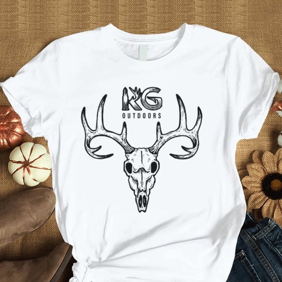 Retro Deer Skull Graphic T-Shirt Vintage Buck Antlers Hunting Apparel Wilderness Outdoors Men's White Tee Shirt