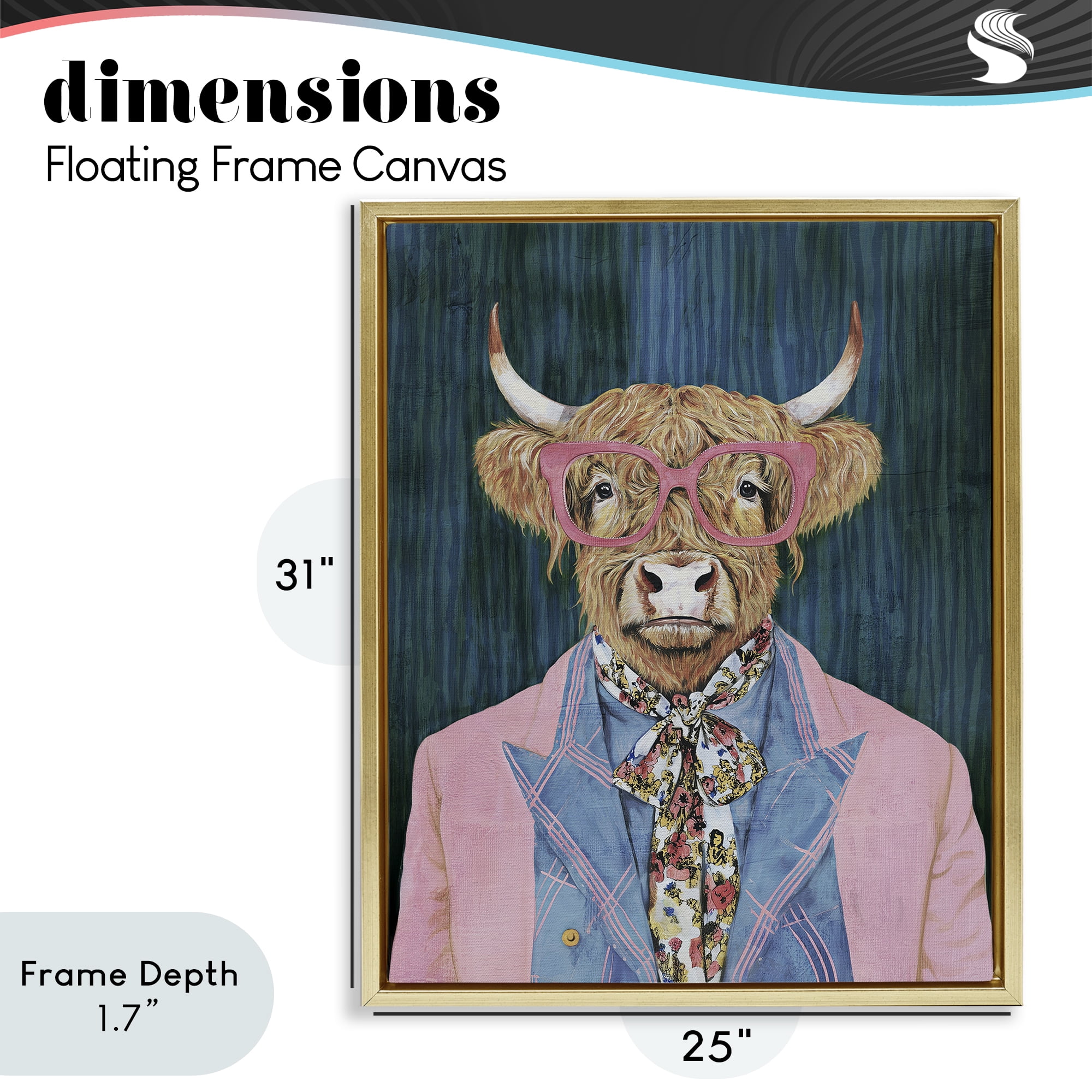 Stupell Industries Gentle Bull Portrait Gold Framed Floater Canvas Wall Art, design by Svetlana Aleynikova