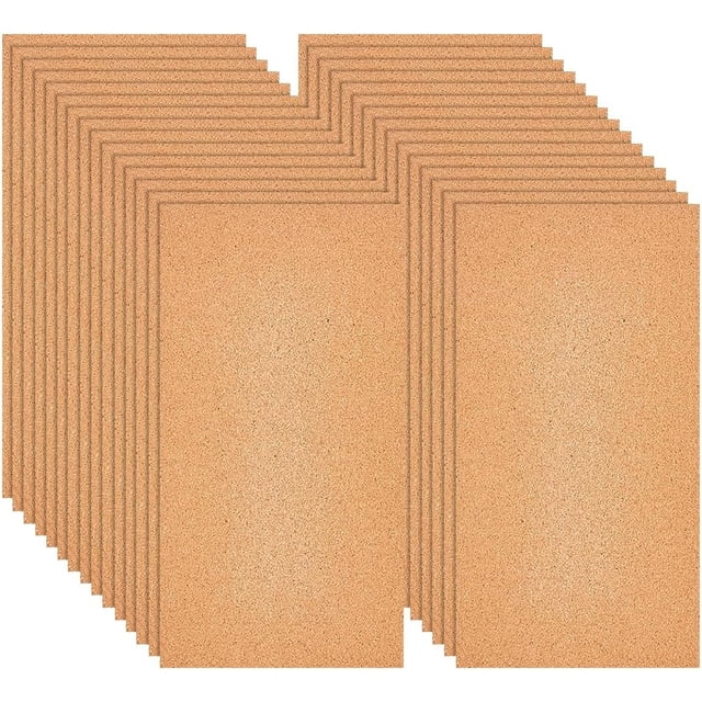 30 hojas de corcho para pared, 305 x 155 mm (12 x 6 pulgadas), rectangular, para tablones de anuncios, 1 mm de grosor.