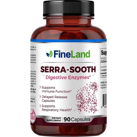 Fineland Vitamins SERRA-SOOTH Serrapeptase Digestive Enzymes, Respiration & Immune Support 90 Capsules