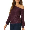 thumbnail image 4 of INSPIRE CHIC Off Shoulder Sequins Tops for Women's Long Sleeves Disco Party Sparkle Glitter Top S Purple, 4 of 6