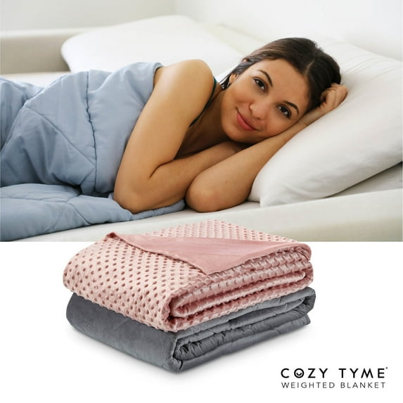 Cozy Tyme Bisa Weighted Blanket - 20 Pound Dot Velvet Cover 72"x 80" Blush