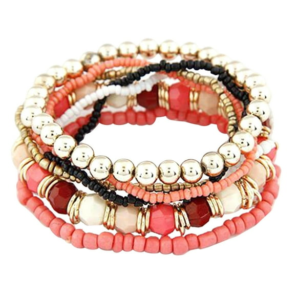 Bohemian Ethnic Rice Bead Bracelet Set Watermelon Red, 1 Set of Bracelets Women's Bracelets Bracelets for Women Awwp Promotional Sale Lady Bracelet Bracelets Watermelon Red One Size Big Sale