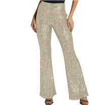 Sequin Bell Bottom Pants Women High Waist Glitter Wide Leg Pants Slim Sparkle Flared Trousers for Disco Party Club