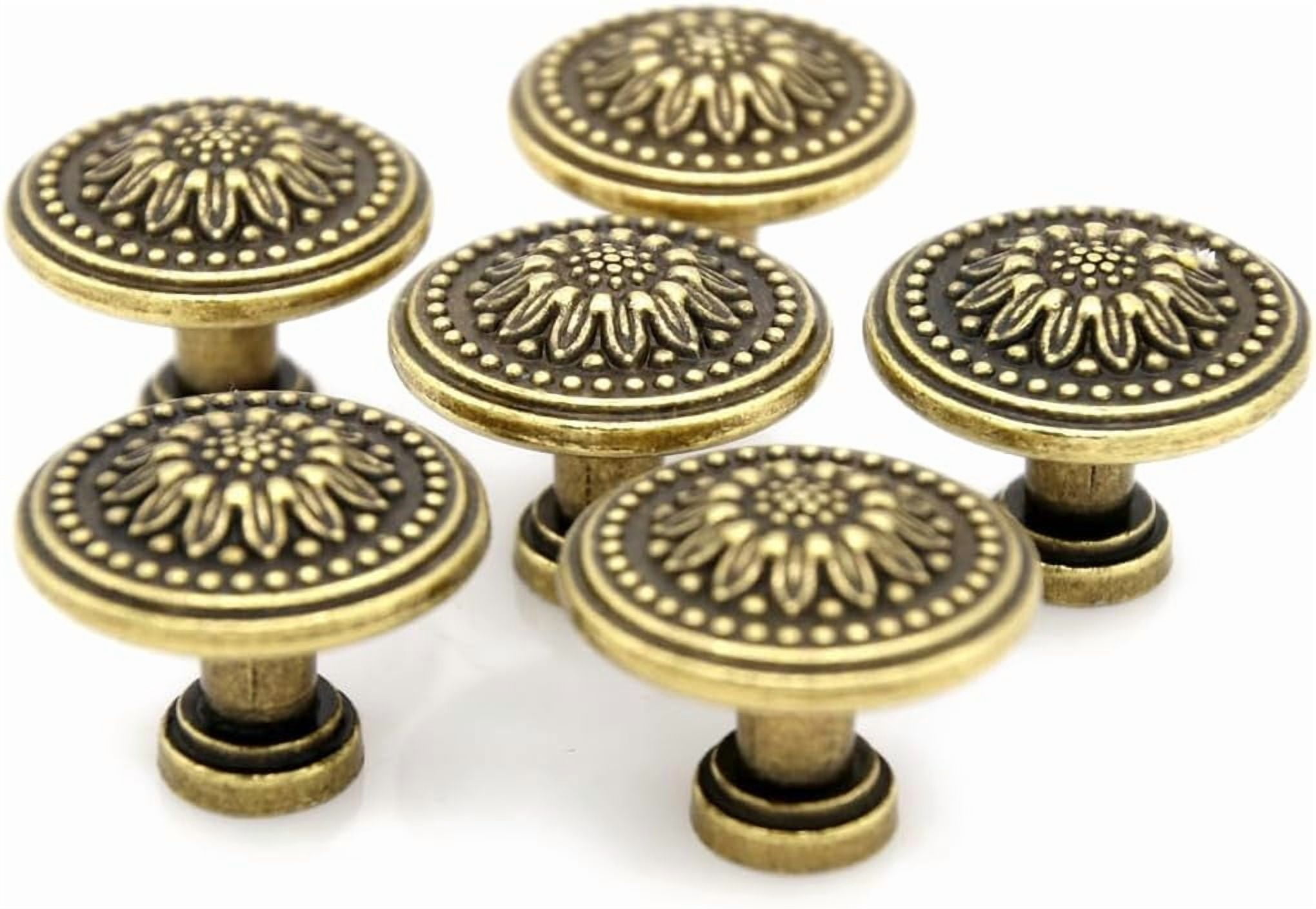 ABCISI 8 PCs Vintage Antique Brass Knobs Handles – Cabinet Knobs Pulls Handles with Distressed Antique Brass Finish - Diameter 1.2" (31 mm) & Height 1" (25 mm)