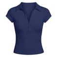 thumbnail image 4 of Yuhangmm T Shirts for Women, Women's Button Down Short Sleeved Tight Fitting T Shirt Womens Turtleneck Long Sleeve Tops Navy L, 4 of 4