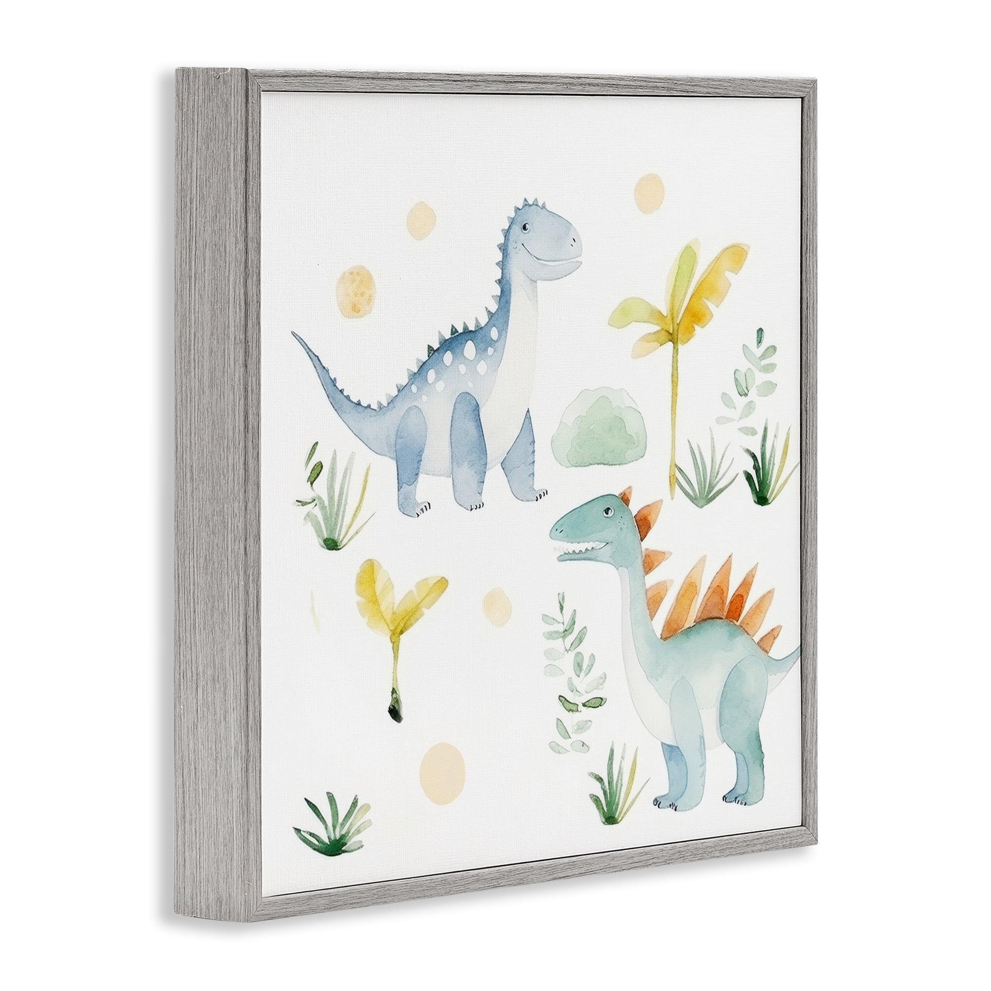 Stupell Industries Dino Wonderland Friends Gray Framed Giclee Art, design by Lazar Studio