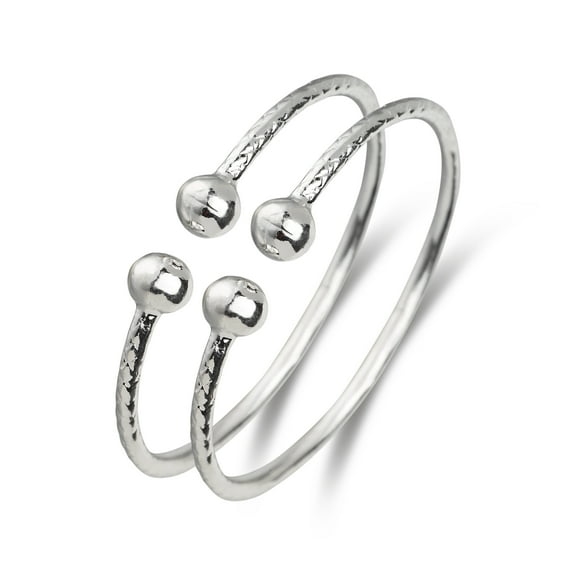 Classic Ball Ends Solid .925 Sterling Silver West-Indian Bangle Baby Set -