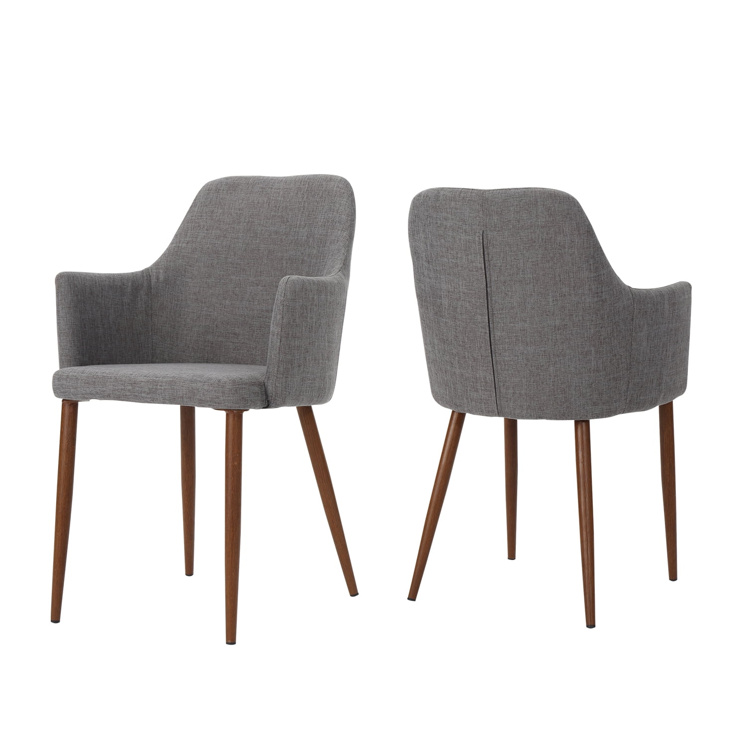 Kadyn Mid Century Modern Fabric Dining Chairs, Upholstered Dinner Chair with Wood Legs, Fabric Kitchen Chair for Dinning Room, Set of 2, Light Grey