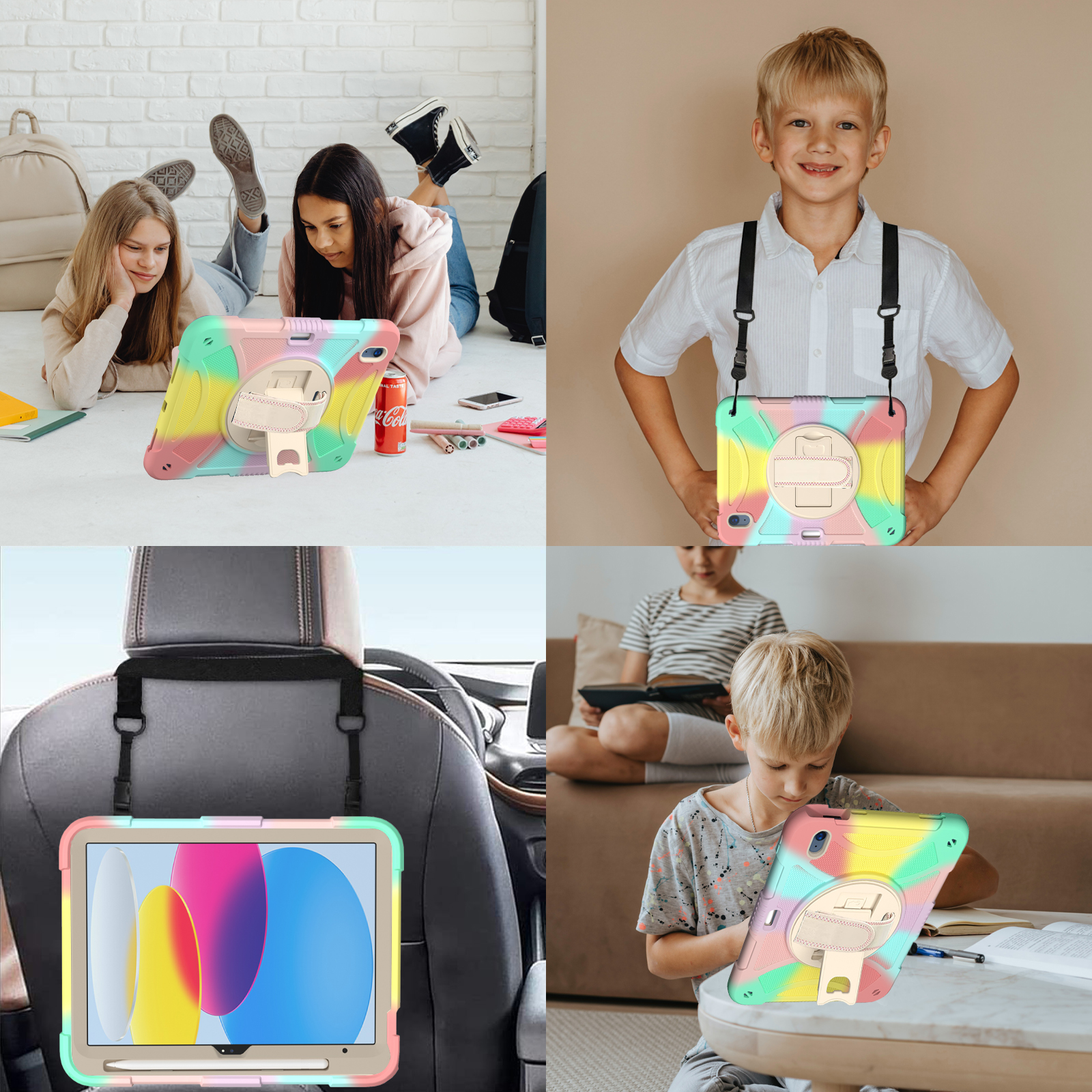 kids Case for iPad (A16) 11th Generation 11 Inch (2025), iPad 10th Generation 10.9 Inch (2022) Case, Military Grade Drop Protection with Hand/Shoulder Strap Rotating Stand Pencil Holder, A