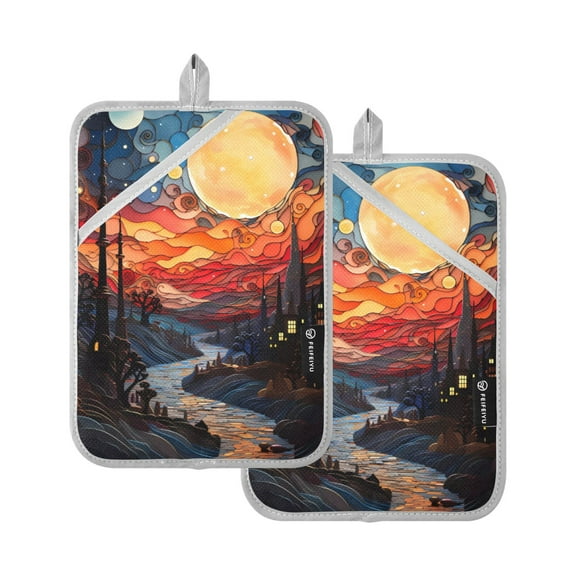 ALAZA Landscape Pot Holders Set of 2 Heat Resistant Kitchen Oven Mitts