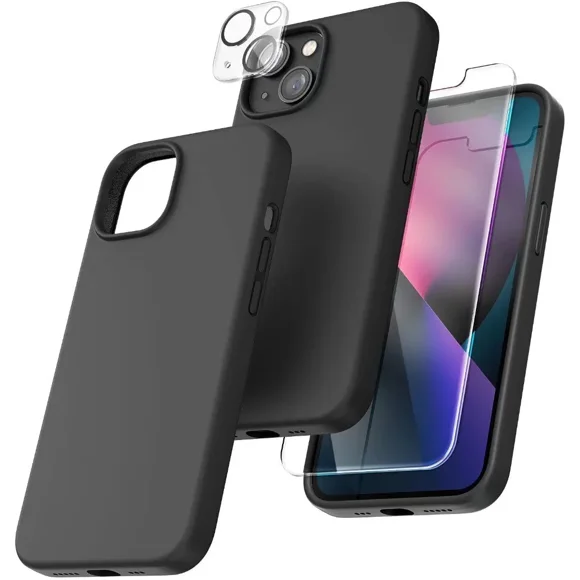 Jinsinto [5 in 1] iPhone 13 Case, with 2 Screen Protectors + 2 Camera Lens Protectors, iPhone 13 6.1 inch Slim Liquid Silicone Phone Case, [Anti-Scratch] [Scratch Protection] falls], Sierra Blue