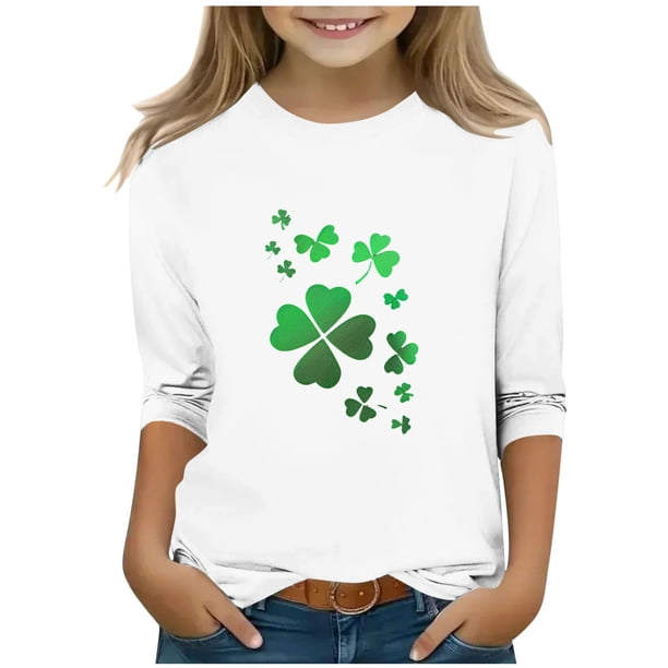Blusas y camisas de manga larga y cuello redondo para niños con estampado del Día de San Patricio, manga 3/4/cuello redondo tres cuartos, parte inferior y superior para niños, parte superior de poliés