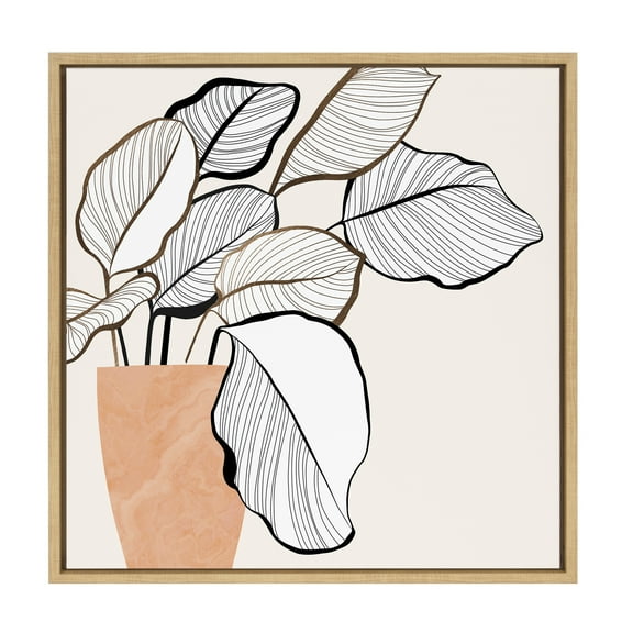 Kate and Laurel Sylvie Botanical Calathea 4 Framed Canvas Wall Art by Dominique Vari, 22x22 Natural, Decorative Minimalist Botanical Art