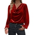 thumbnail image 2 of Qulqfy Tops Women Long Sleeve Velvet Red Cowl Neck Plus Size Shirts Elegant Tunic Blouses Spring Tops for Women L, 2 of 6