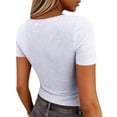 thumbnail image 7 of Garbnen Women Ribbed Shirt Knitted Square Neck Women Tops Short Sleeve Slim Fit Spring Stretch Basic Tunic Sweaters for Women White L, 7 of 7