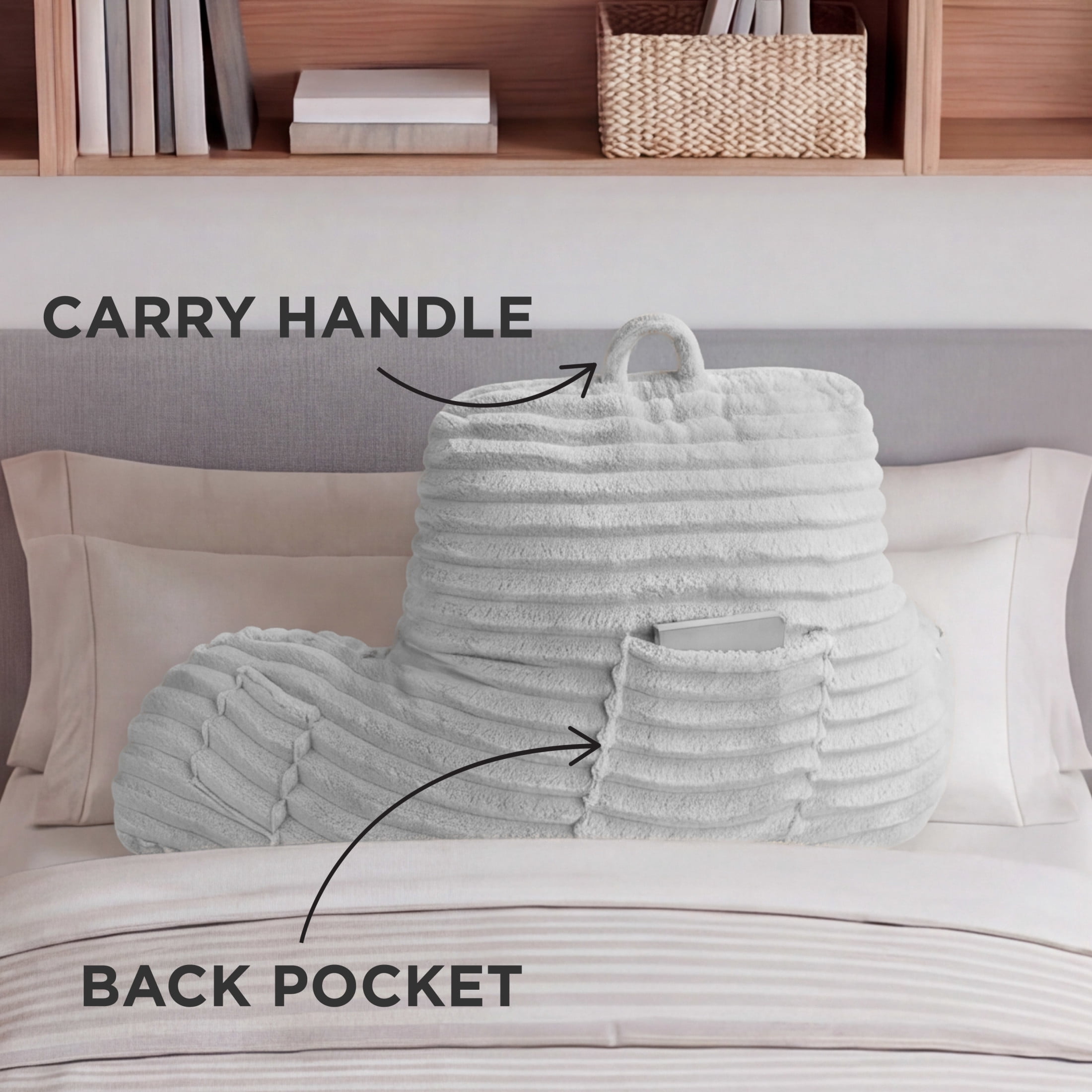 The Sheet Lab Ribbed Plush Backrest Pillow, Gray, 30" x 17" x 17"