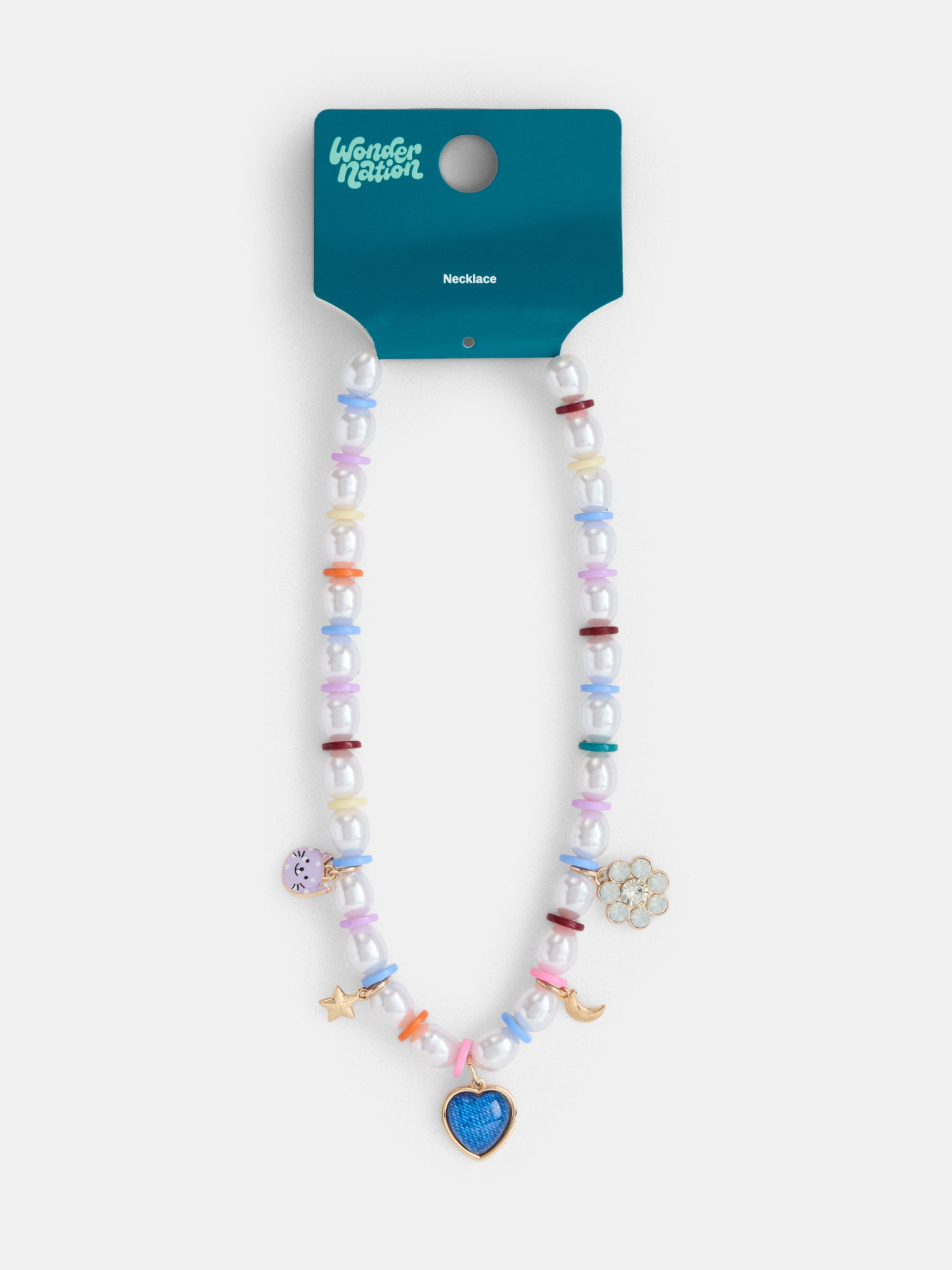 Wonder Nation Girls 1 Piece Multi Pearl Charm Necklace
