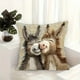thumbnail image 5 of Funda de Cojín Decorativa con Bordado de Dos Burros | Funda de Cojín de 45 X 45 X 1 Cm (18 Pulgadas) de Pelo Corto para Sofá o Dormitorio | Color Marrón | Material Suave | Tamaño: 45 X 45 X 1 Cm | In, 5 of 6