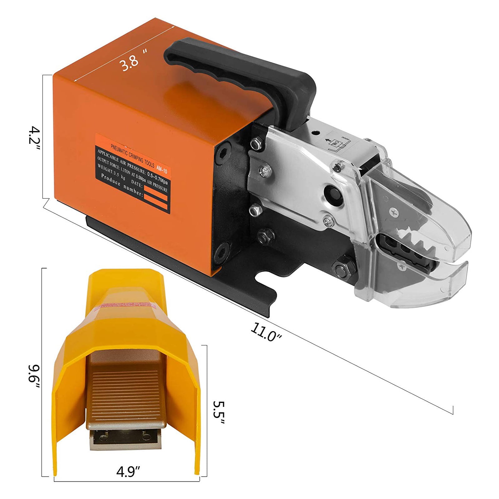KFFKFF Pneumatic Crimping Tool Am-10, Air-Powered Wire Terminal Crimping Machine for Up to 16mm², Crimper Plier with 10 Die Sets for Various Terminal Types