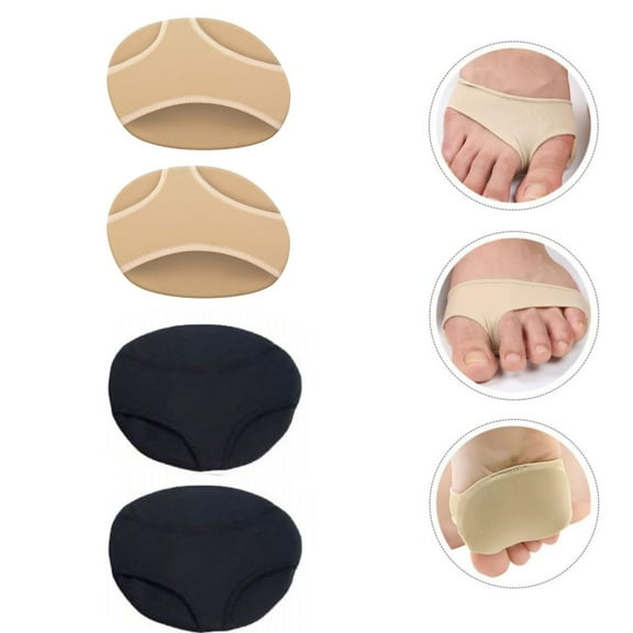 2 Pairs Gel Fabric Sleeves,2.5x3.5x0.1In Foot Pain Relief Pads for Metatarsalgia,Reusable Gel Cushions for Women and Men(Beige,Black)