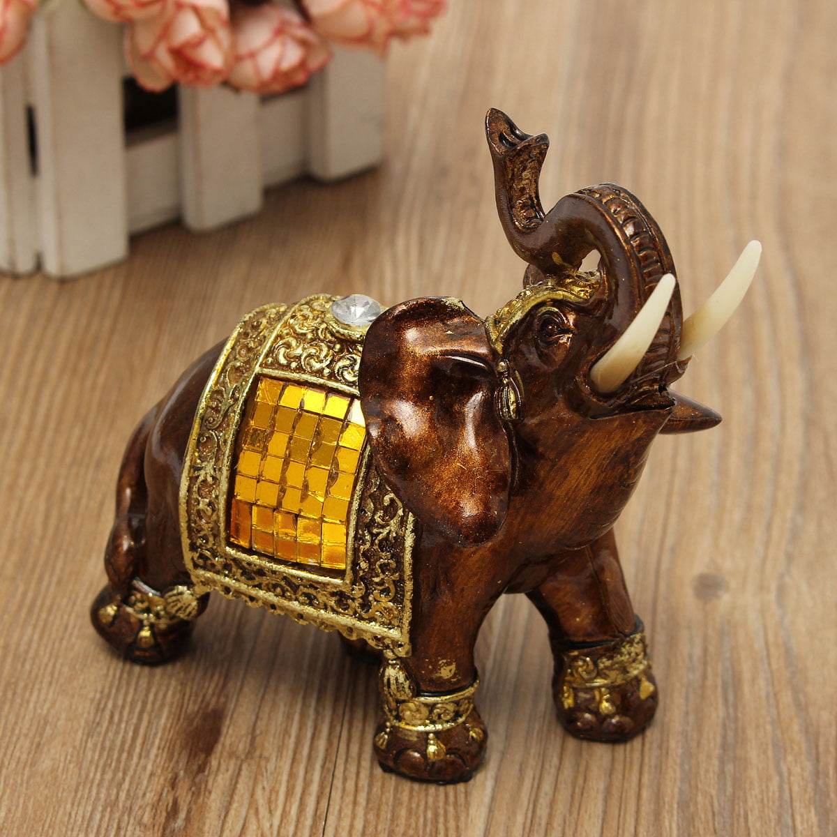 Feng Shui 4.7/" Resin Elephant Trunk Statue Lucky Figurine Gift Home Decor