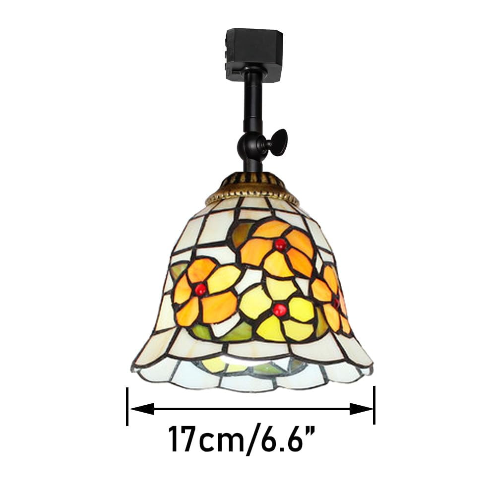 KAYYELAMP 3 Pcs Dimmable J-Type Track Head Lighting Adjustable Angle Tiffany Ceiling Light Flowers Pattern Glass Shade Handmade Track Light Fixture For Gallery Mirror Front(No Track)