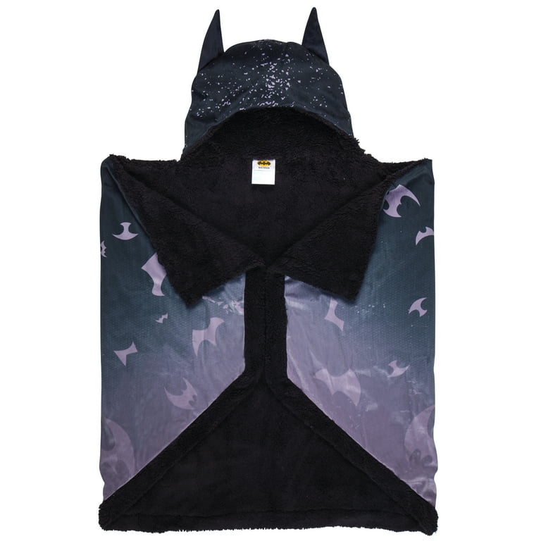 Batman Kids Snuggle Wrap Hooded Blanket Plush and Sherpa Black Warner Bros Walmart