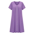 thumbnail image 5 of Gamivast House Dresses for Women Short Sleeve V Neck Loose Fit Midi Loungewear Dress Solid Pattern Zip Up Comfy Soft Casual Daily Home Wear Spring Summer, 5 of 6