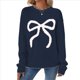 thumbnail image 1 of Suéter de Punto Y2K para Mujer, Cuello Redondo, Larga, Jersey de Punto Extragrande con Ribete en Contraste. Azul Marino M, 1 of 7