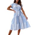 thumbnail image 1 of Qarigey Vestido estampado para mujer, jersey de cuello redondo, moda Primavera Verano, vacaciones en la playa, viaje, ropa y cómoda para mujer Vestidos Azul Qarigey AP016570-01, 1 of 6