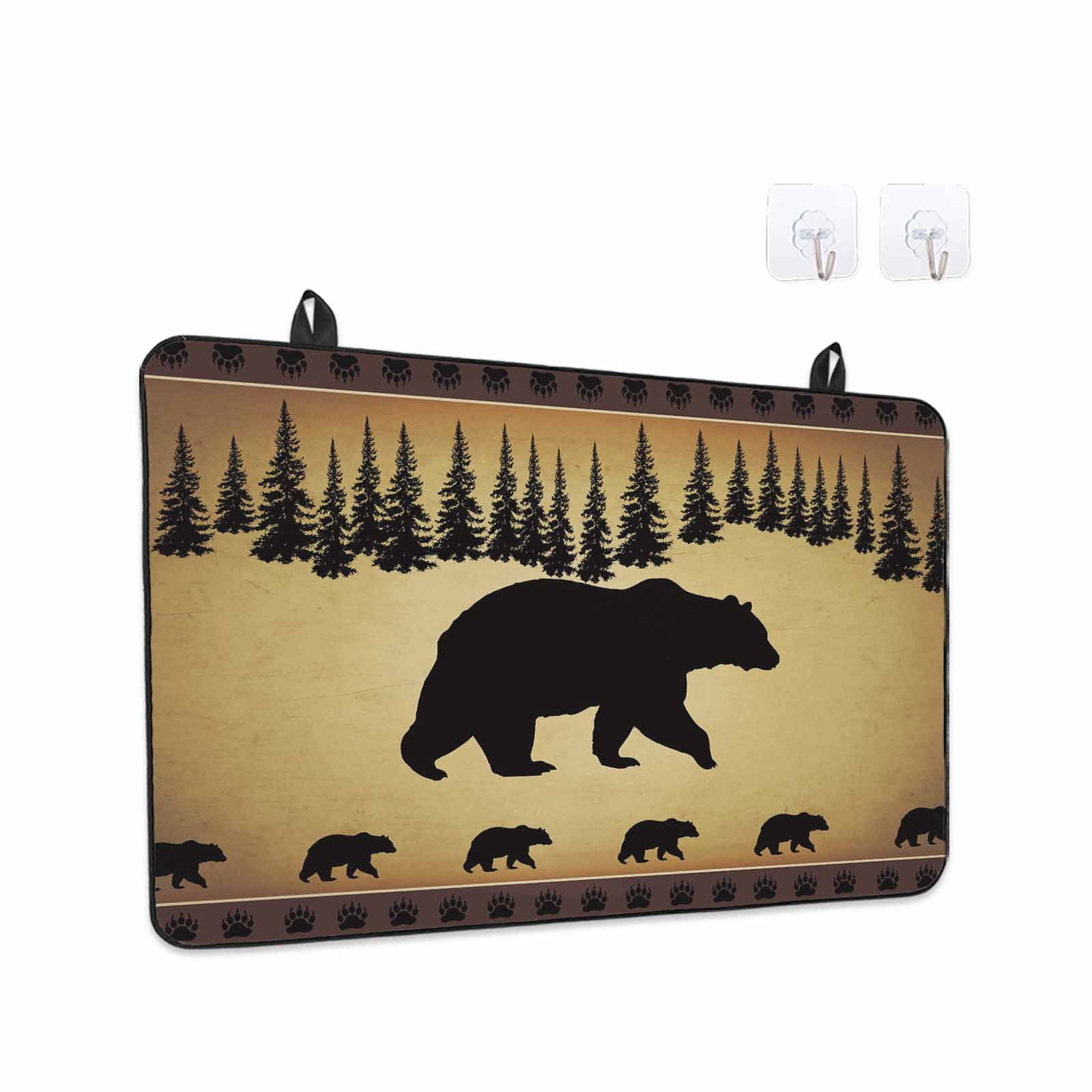 Black Bear Stove Top Cover for Electric Stove, Heat-proof & Non Slip Glass Top Stove Cover Protector, Vintage Animals Farmhouse Pine Brown Forest Kitchen Flat Cooktop Rubber Mat 24x21 Inches