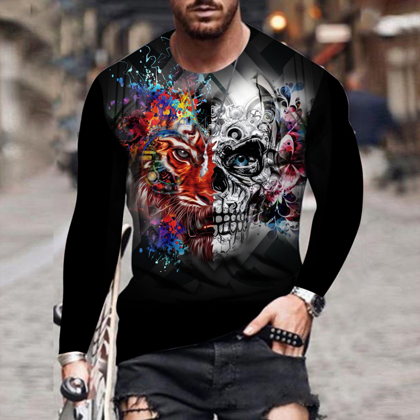 Men 3D Printing Short Sleeve Blouse T Shirt Skull Print Shirt Pullover Tops by Lowprofile 