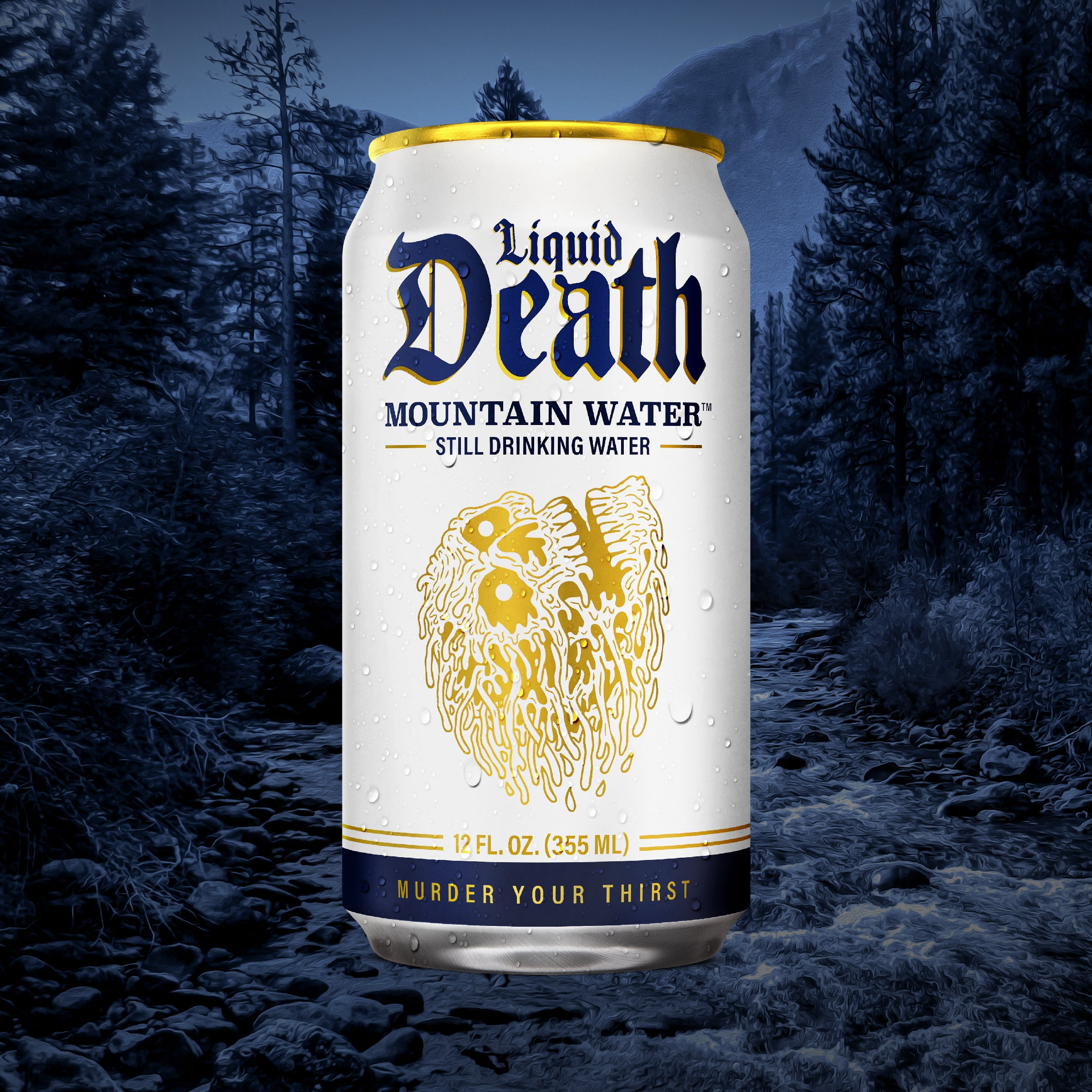 Liquid Death, Still Mountain Water, 6-Pack (12oz Cans), Natural Mountain Source, Infinitely Recyclable Ice-Cold Cans