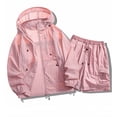 thumbnail image 4 of Cagogo Women Plus Size 2 Piece Shorts Set V Neck Long Sleeve Jacket Casual Lounge Matching Set Loose Solid Vacation Cruise Outfits Airport Travel Clothes, Pink M, 4 of 6