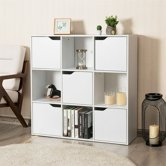 Gymax 9 Cube Bookcase Cabinet Wood Bookcase Storage Shelves Room Divider Organization