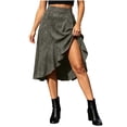 thumbnail image 4 of Women's High Waisted Skirts Asymmetrical Ruffle Flowy Business Casual Work Midi Skirt Dark Gray S(S), 4 of 8