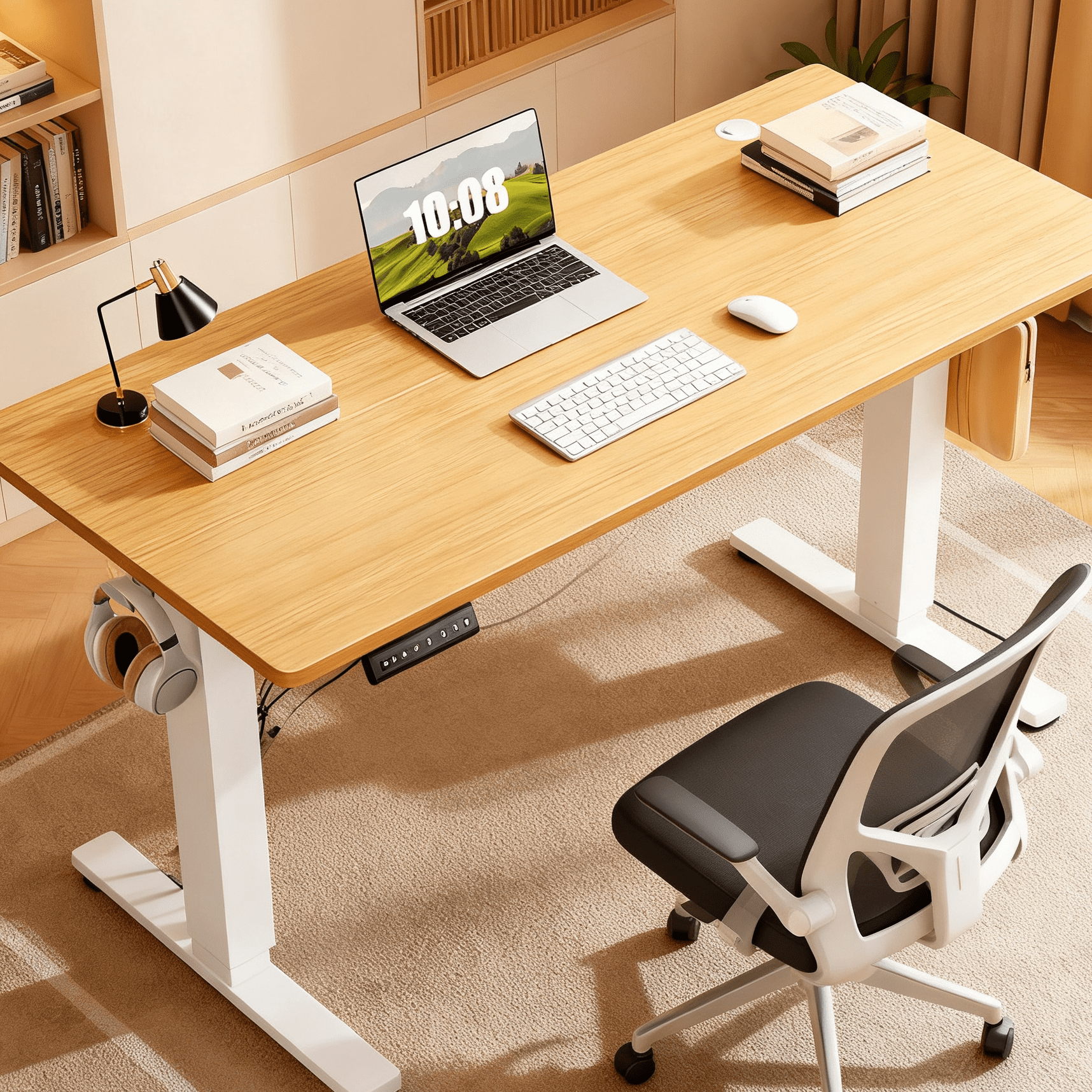 Electric Standing Desk 55x24 Inch - Height Adjustable Desk with Memory Presets, Nature