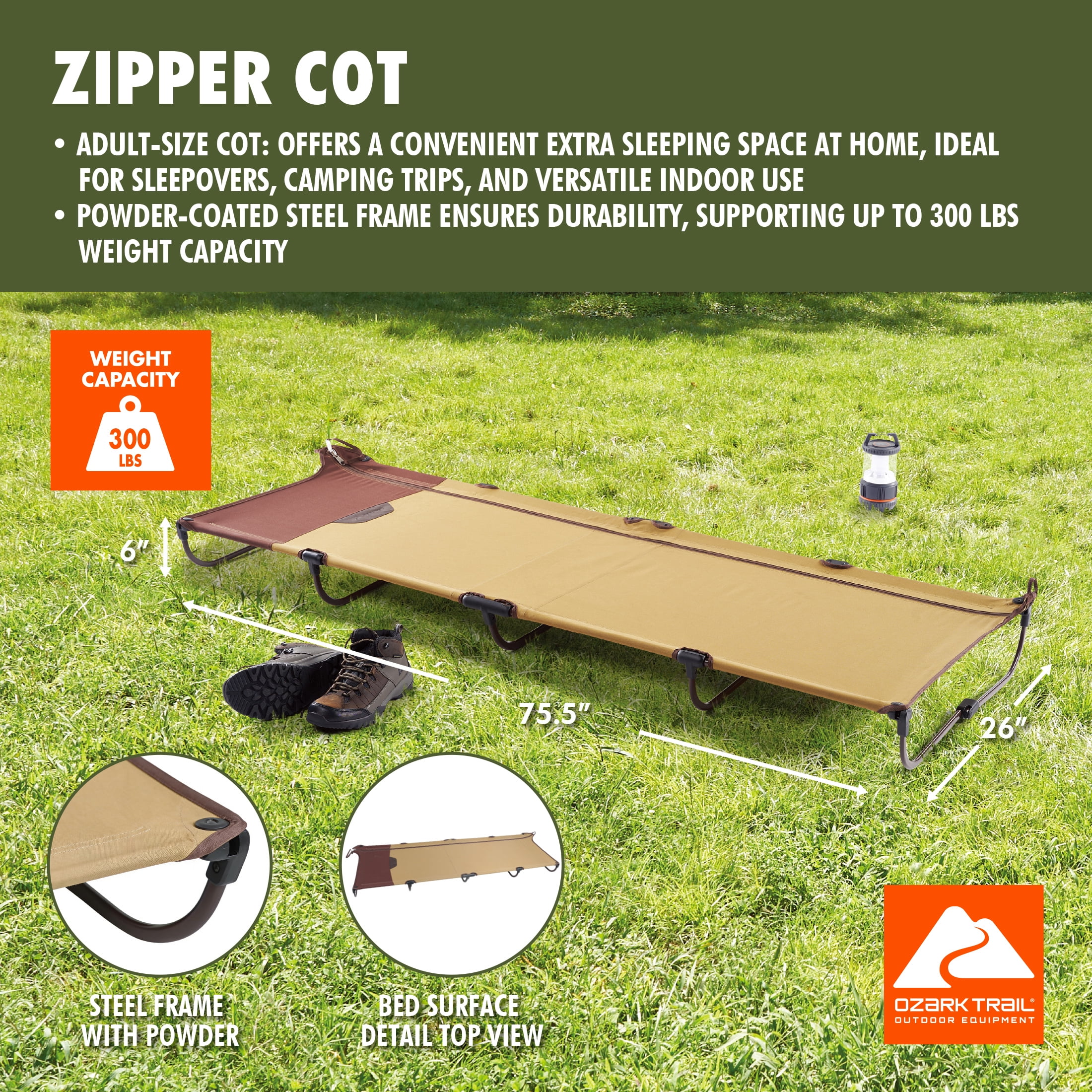 Ozark Trail Zippered Foldable Cot with Carry Bag