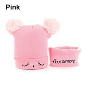 Winter Warm Ear Cap Windproof Cartoon Winter Hats Baby Knitting Hat Hat Scarf Set Cotton PINK