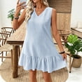 thumbnail image 6 of Horkkom Beach Dresses for Women Mini V Neck Solid Color Sleeveless Dress Summer Casual Vacation Dresses, S-2XL, 6 of 10