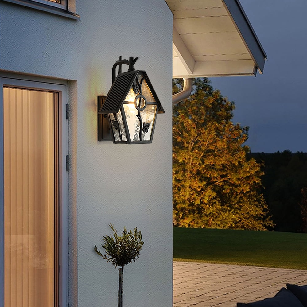 Loyalheartdy Outdoor Wall Sconces Light Retro European Style Metal Wall Light w/Frosted Glass Lampshade for Gardens Courtyard