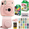 Fujifilm Instax Mini 11 Instant Camera - Blush Pink (16654774) + Fujifilm Instax Mini Twin Pack Instant Film (16437396) + Single Pack Rainbow Film + Case + Travel Stickers