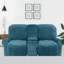 SHANNA Reclining Loveseat Cover with Middle Console Slipcover, 8-Piece Velvet Stretch 2-Seater Recliner Sofa Covers,Peacock Blue