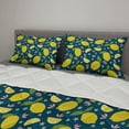 thumbnail image 2 of Fruit Comforter & Sham Bedding Set, Repetitive Lemons and Flowers Cartoon Print, 3 pcs Duvet Set Microfiber Filling Quilt, 5 Sizes, Petrol Blue Yellow, by Ambesonne, 2 of 4