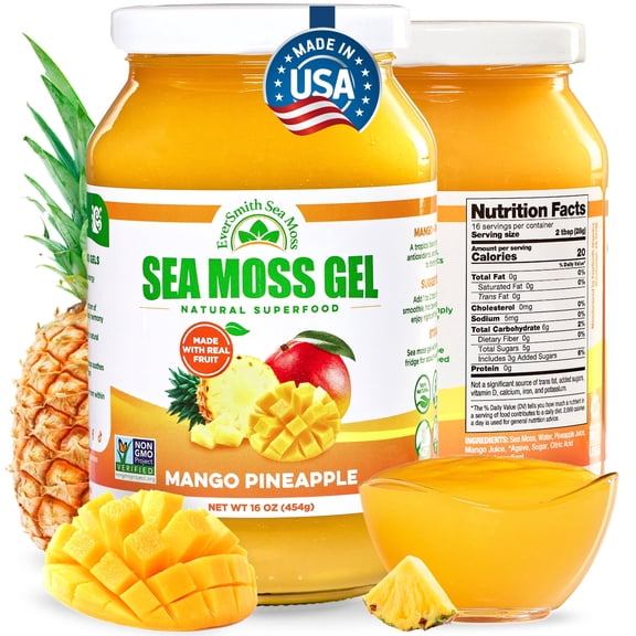 EverSmith Organics Organic Sea Moss Gel Mango-Pineapple Flavor 16 Oz Jar