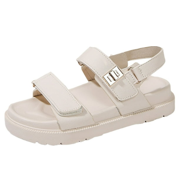Sandalias planas de mujer cómodas sandalias de cuero con punta abierta ajustables para vacaciones